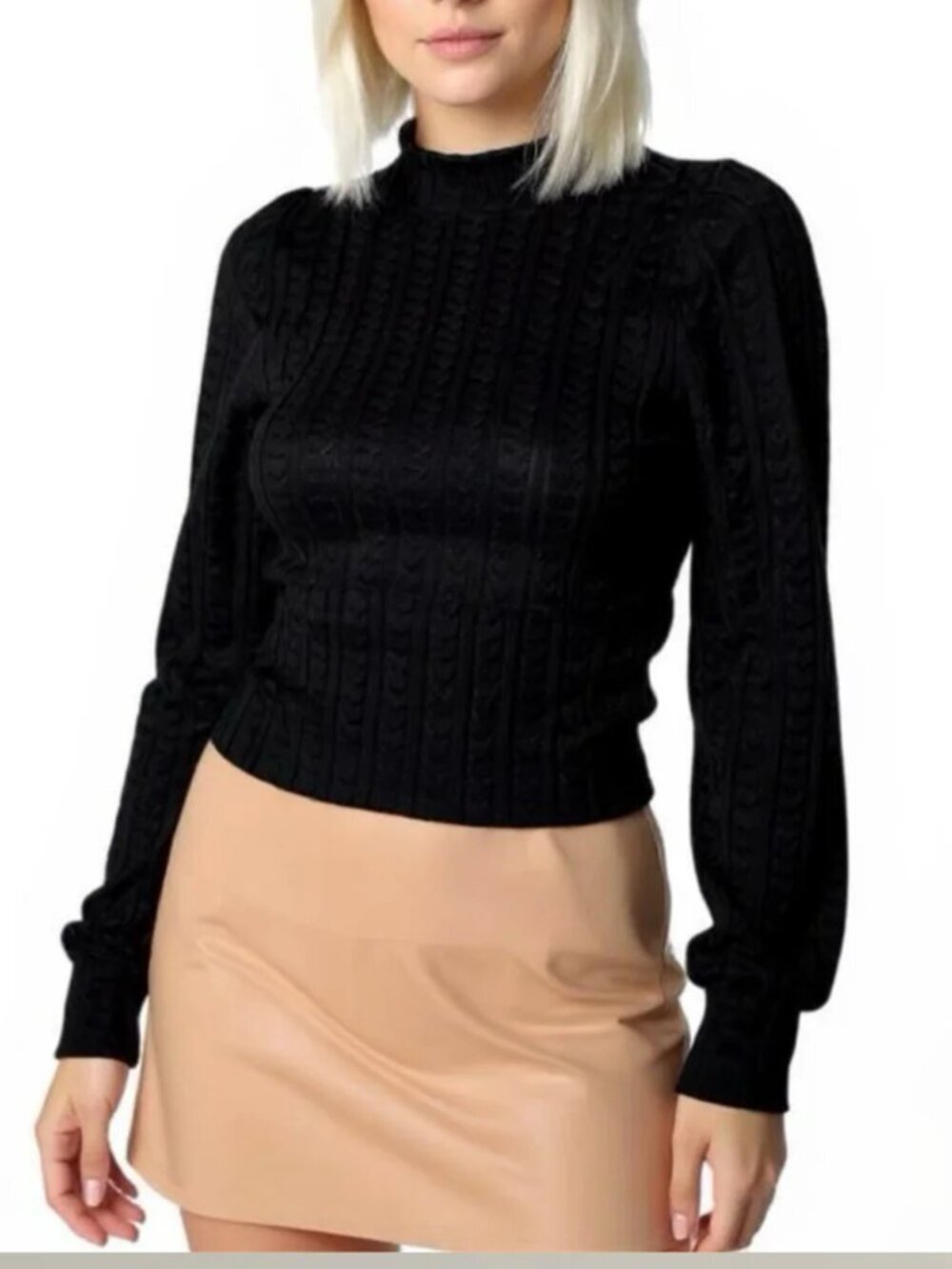 Band Of The Free BOG Raquel Cable Knit Long Sleeve Black Knit Women's TOP XS,S,M